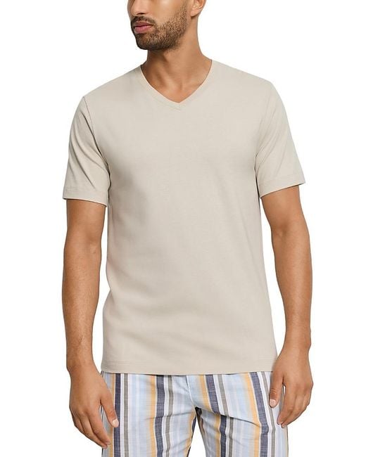 Hanro White Cotton Solid V Neck Tee for men
