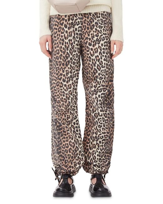 Ganni Multicolor Leopard Print Drawstring Pants