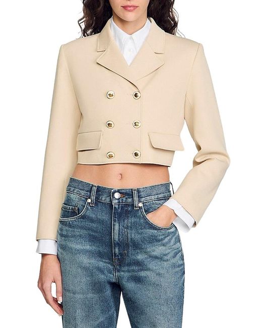 Sandro Blue Cropped Buttoned Jacket