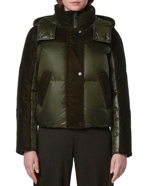 Andrew Marc New York Velvet Mixed Media Puffer Coat in Forest (Black