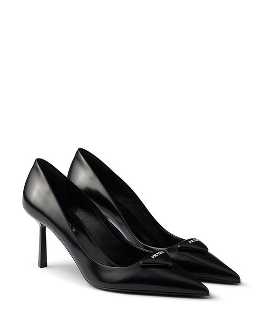 Prada Black Brushed Leather Pumps