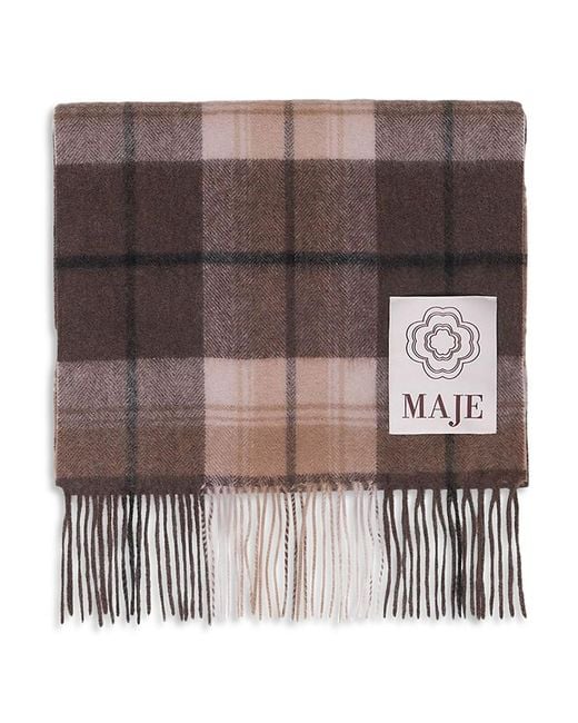 Maje Brown Emy Check Wool & Cashmere Scarf