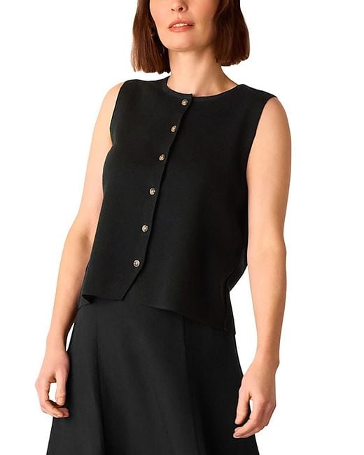 Whistles Black Lucy Button Front Knit Tank Top