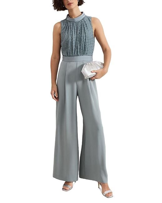 Phase Eight Blue Eliza High Neck Textured Jumpsuit
