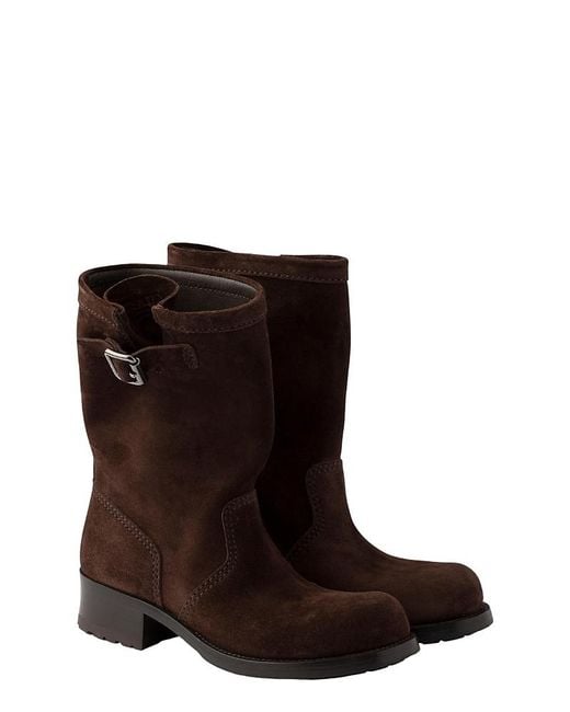 Prada Brown Suede Mid-Calf Boots