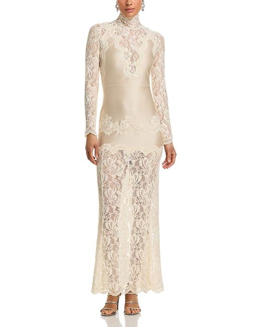 Rabanne Women's Natural Floral Lace Mock Neck Maxi Dress