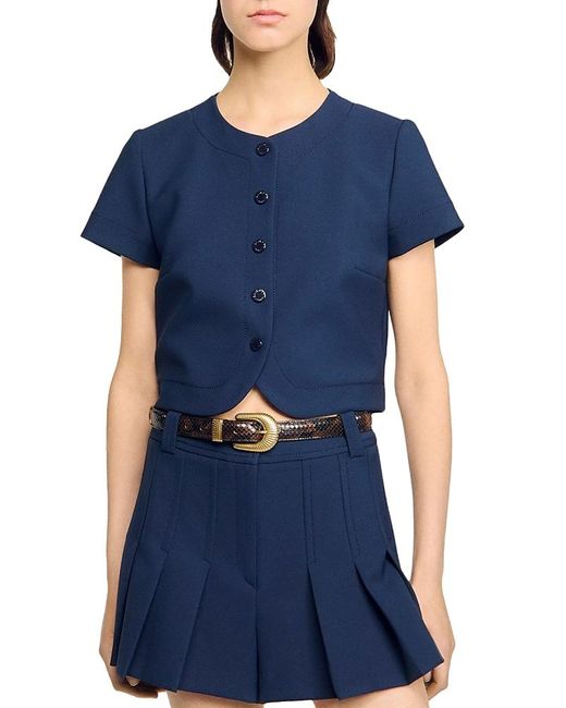 Sandro Blue Buttoned Cropped Top