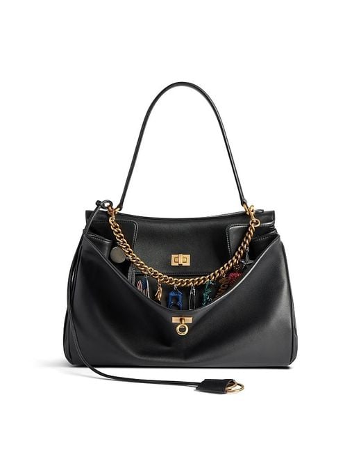 Balenciaga Black Rodeo Medium Handbag With Ny Souvenirs Charms