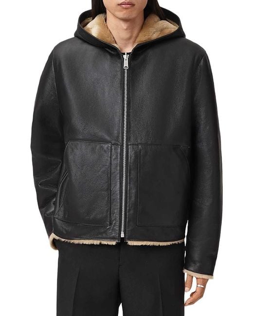 AllSaints Black Mostyn Shearling Reversible Bomber Jacket for men