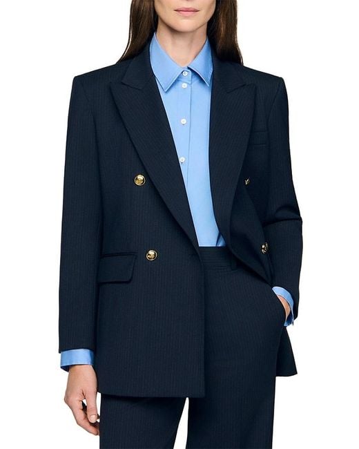 Sandro Blue Theane Pinstriped Blazer