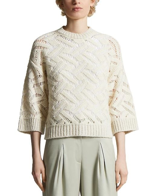 Peserico White Textured Three Quarter Sleeve Sweater