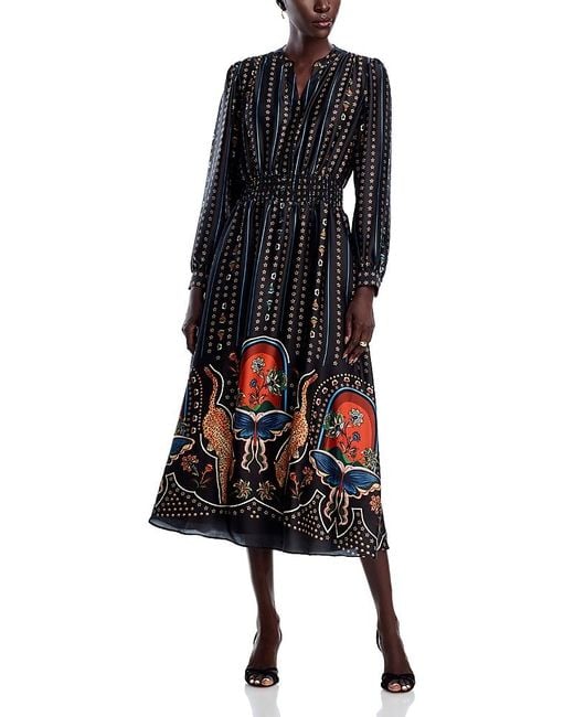 Tahari Black Long Sleeve Split V Neck Midi Dress