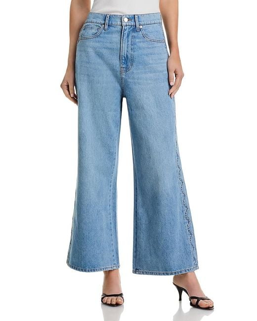 Veronica Beard Blue Taylor High Rise Cropped Wide Leg Jeans