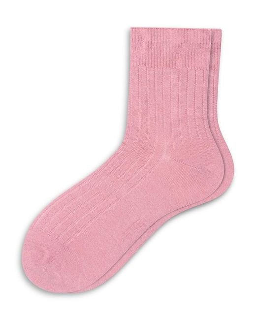 Hue Pink Ribbed Cropped Crew Socks