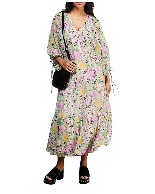 warehouse floral midi dress Black Warehouse Floral Shadow Stripe Chiffon Plunge Neck Tier Midi Dress