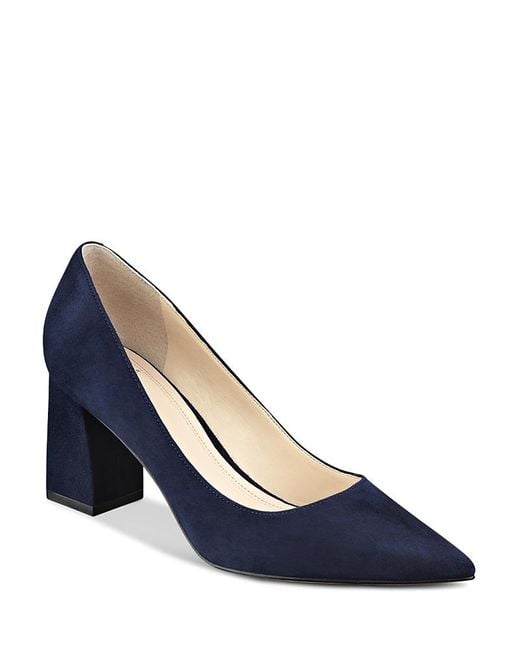 Marc Fisher Blue Zala Pointed Toe Block Heel Pumps