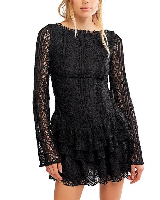 Free People Black Tabby Lace Mini Dress
