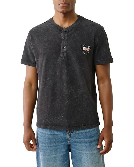 True Religion Black Short Sleeve Pique Henley Shirt for men
