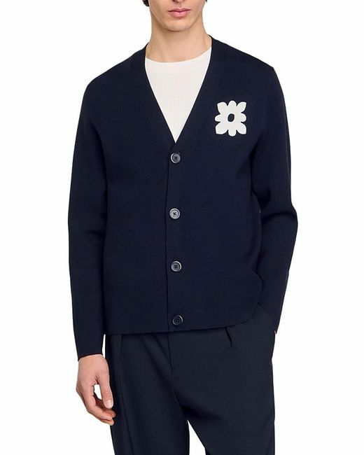 Sandro Blue Flower Patch Regular Fit Cardigan