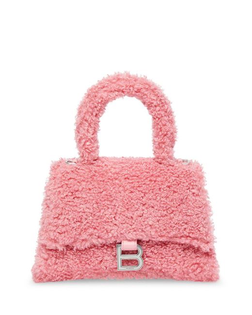 Balenciaga Furry Small Hourglass Faux Shearling Top Handle Bag in Pink ...