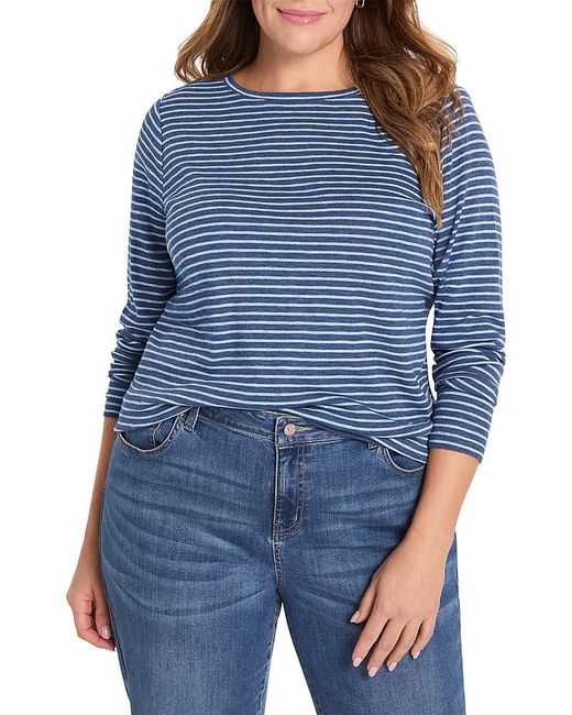 NIC+ZOE Blue Long Sleeve Striped Boat Tee