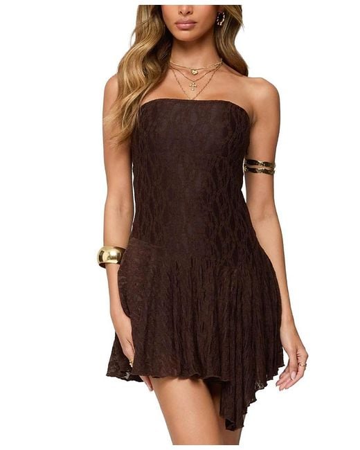 Edikted Women's Black Elaia Asymmetric Strapless Lace Mini Dress