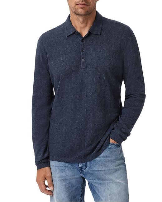 John Varvatos Blue Jalen Jacquard Long Sleeve Polo Shirt for men