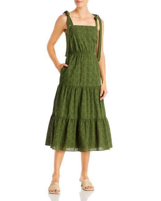 Jason Wu Cotton Eyelet Tiered Midi Dress in Green | Lyst