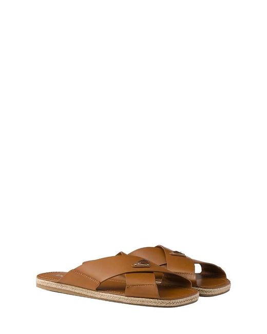Prada Crisscross Leather Slides in Brown for Men | Lyst display picture 3