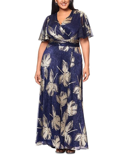 Betsy & Adam Blue Foiled Gown
