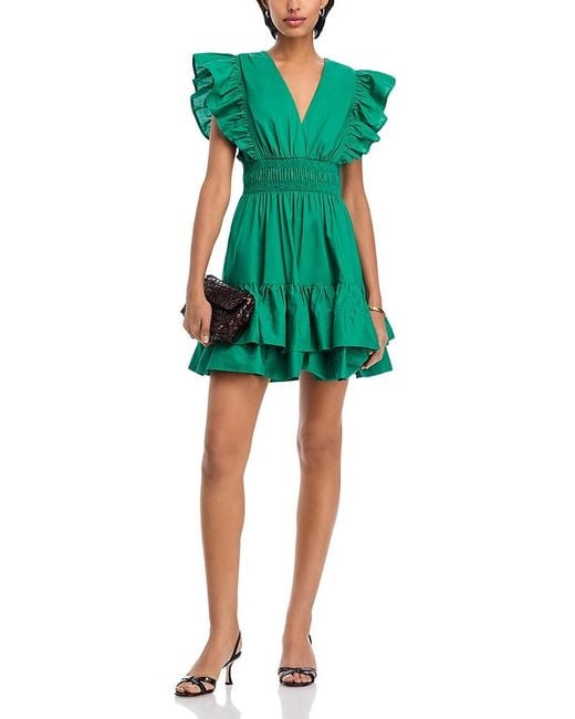 Aqua Green Flutter Sleeve Mini Dress