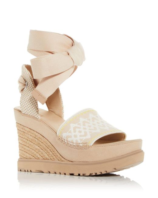 UGG Abbot Ankle Tie Platform Wedge Espadrille Sandals in Natural Lyst