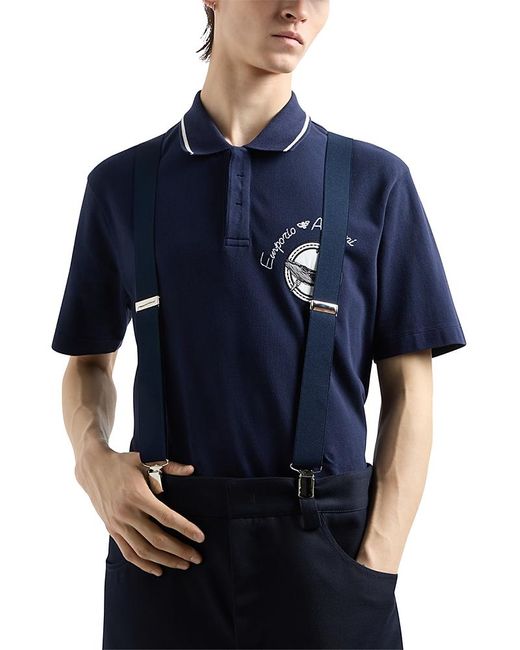 Emporio Armani Blue Cotton Piquet Whale & Logo Embroidery Polo for men