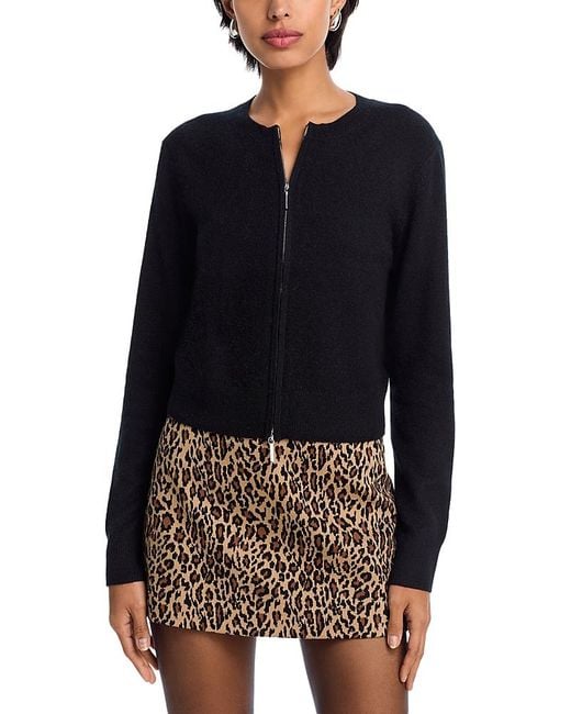 Aqua Blue Full Zip Cashmere Crewneck Cardigan