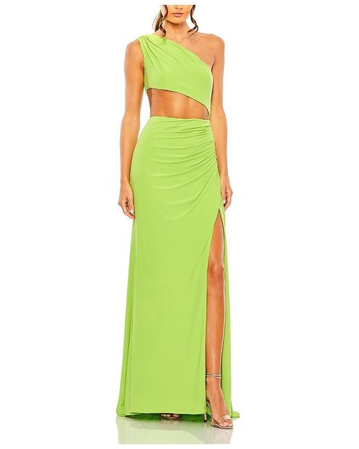 Mac Duggal Green Cut Out One Shoulder Ruched Back Gown
