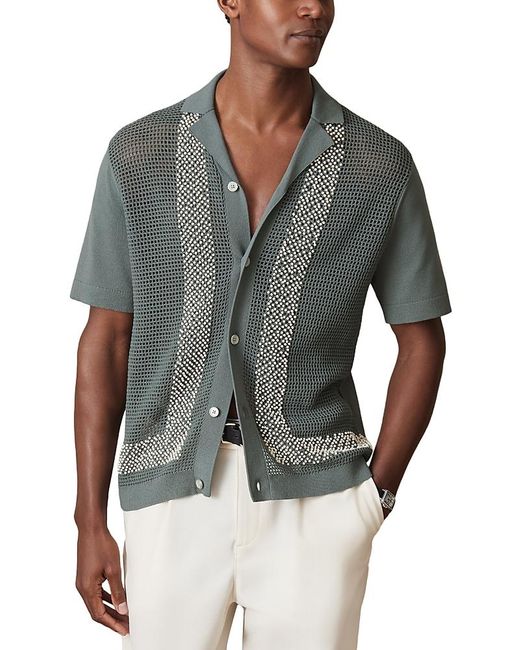 Reiss Gray Che Accra Textured Beaded Cuban Shirt for men