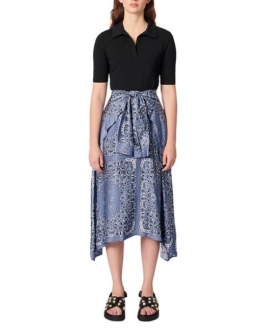 Maje Blue Layered Effect Patterned Dress