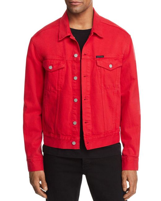 Calvin Klein Classic Denim Trucker Jacket in Red for Men | Lyst