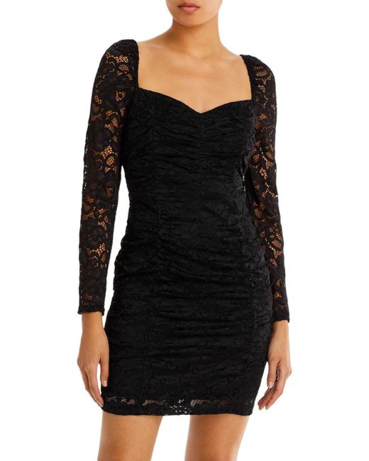 Sam Edelman Ruched Lace Mini Dress in Black | Lyst