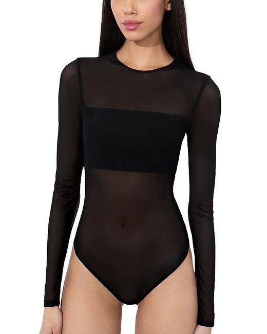 Alice + Olivia Black Bandeau Mesh Bodysuit