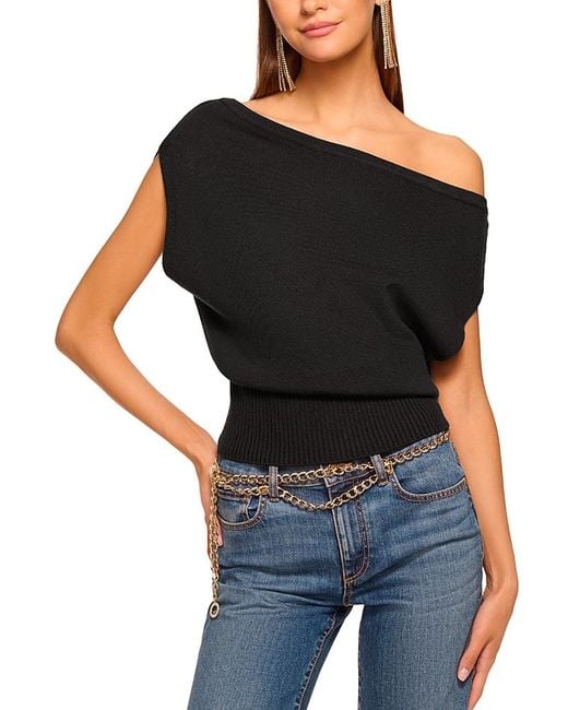 Ramy Brook Black Chet Wool Off Shoulder Sweater