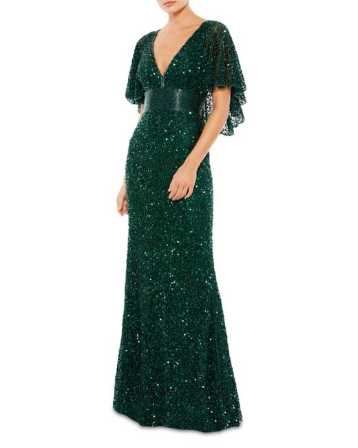mac duggal green sequin gown