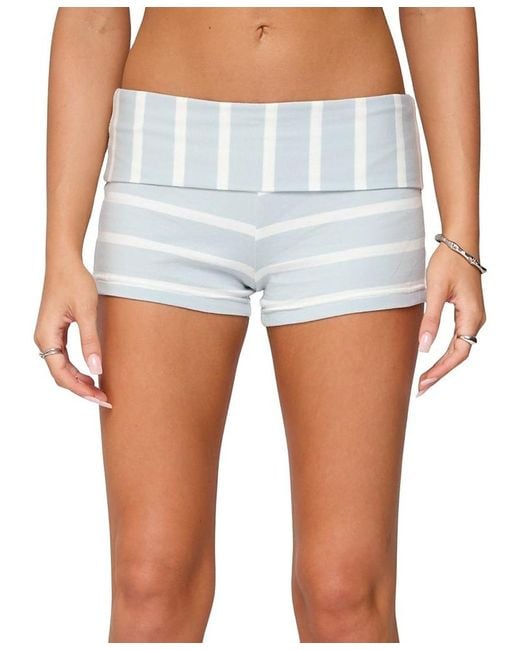 Edikted Blue Lorenza Striped Fold Over Shorts