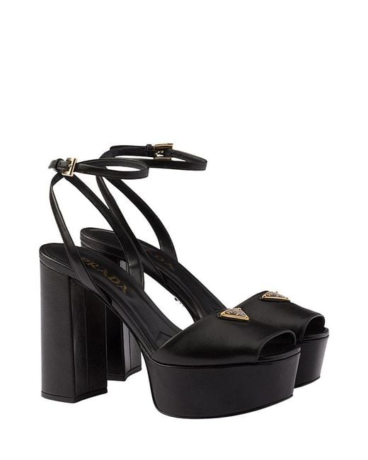 Prada Black Nappa Leather Platform Sandals