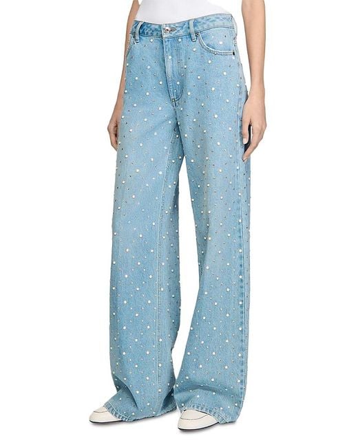 Sandro Blue Embellished High Rise Jeans