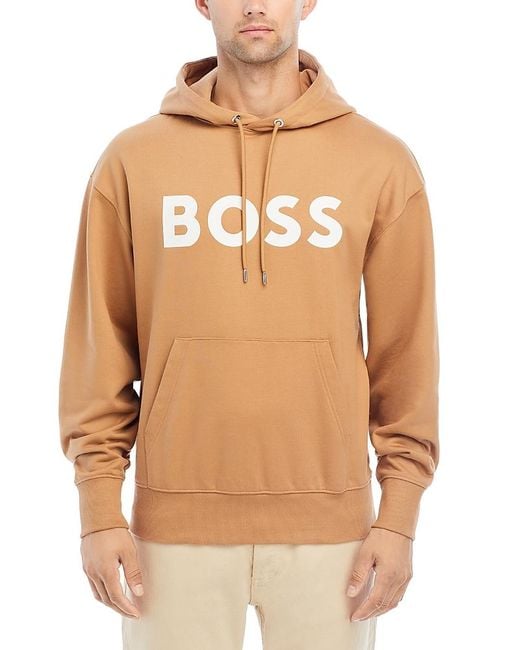 Boss Natural Sullivan Cotton Logo Print Regular Fit Hoodie for men
