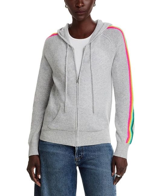 Aqua Gray Cashmere Athletic Stripe Zip Hoodie
