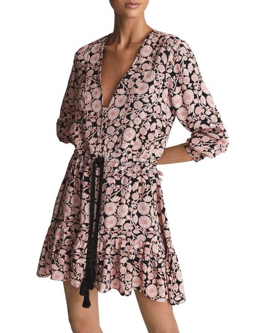 Reiss Synthetic January Floral Print Mini Dress in Pink - Lyst