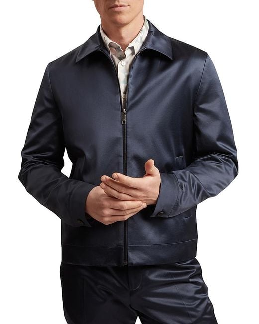 Ted Baker Men's Blue Fluidj High Shine Regular Fit Harrington Jacket