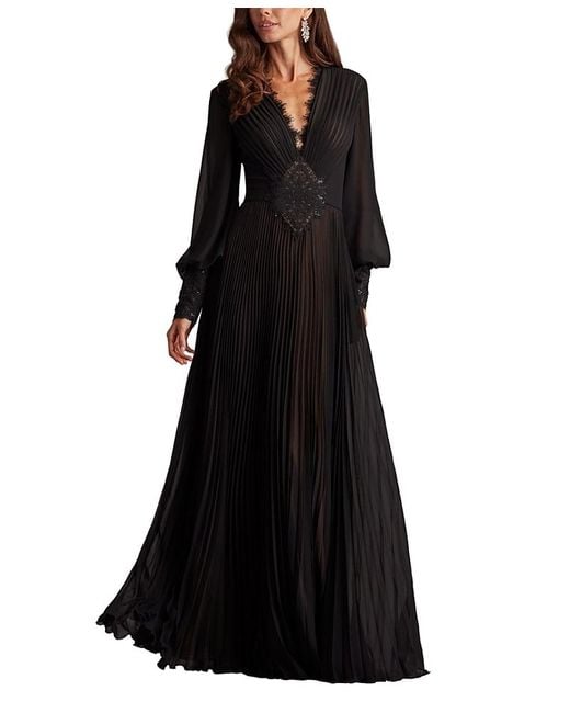 Tadashi Shoji Women's Black Fellows Blouson Sleeve Gown